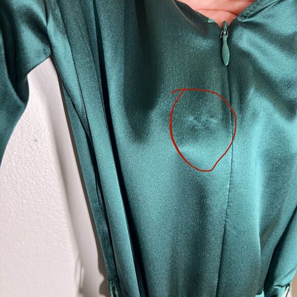 Reformation Sz 4 Julius Silk Satin Long Sleeve Midi Dress in Forest Green - Picture 8 of 15